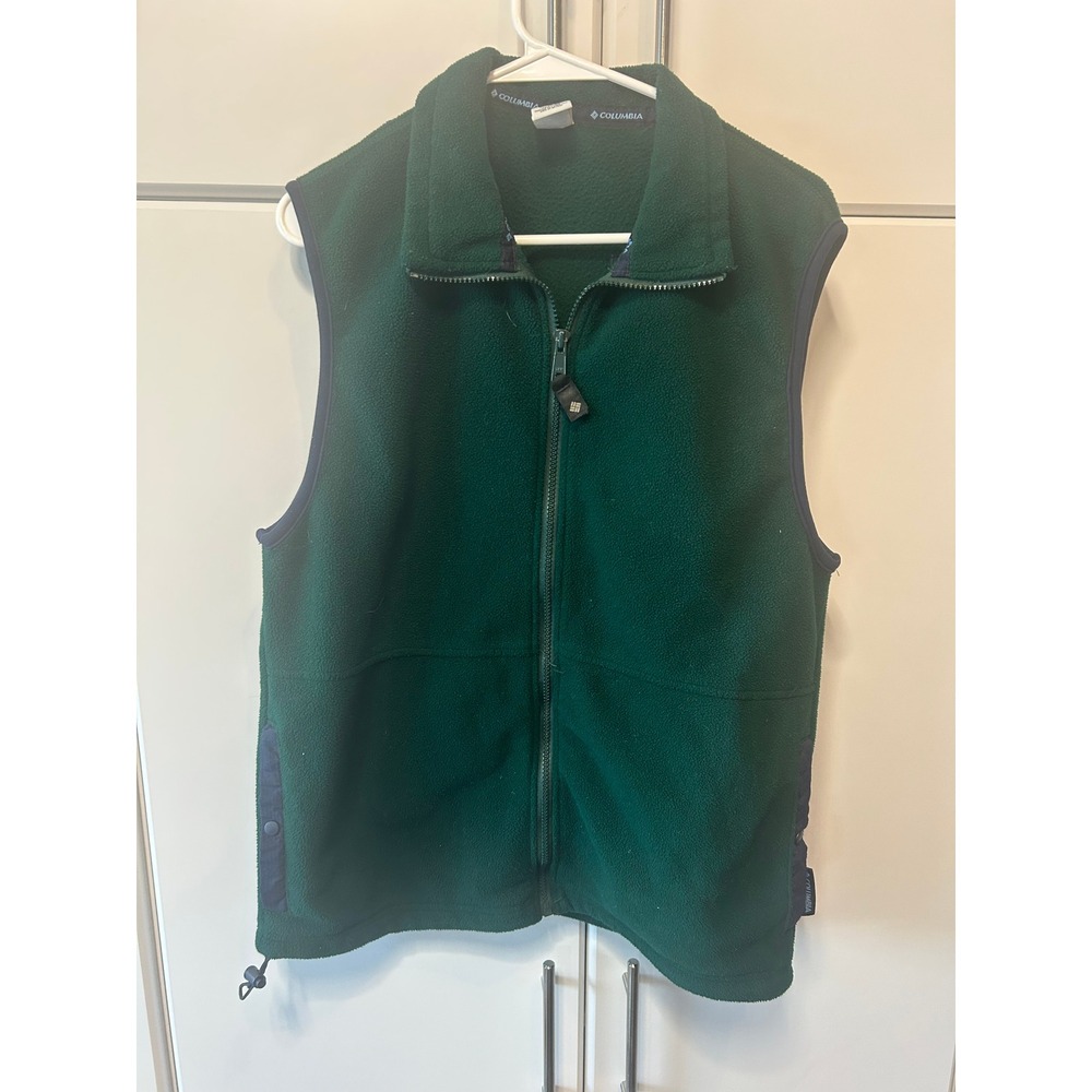 Columbia Fleece Vest Mens Small Green Full Zip Sleeveless Jacket Made in USA